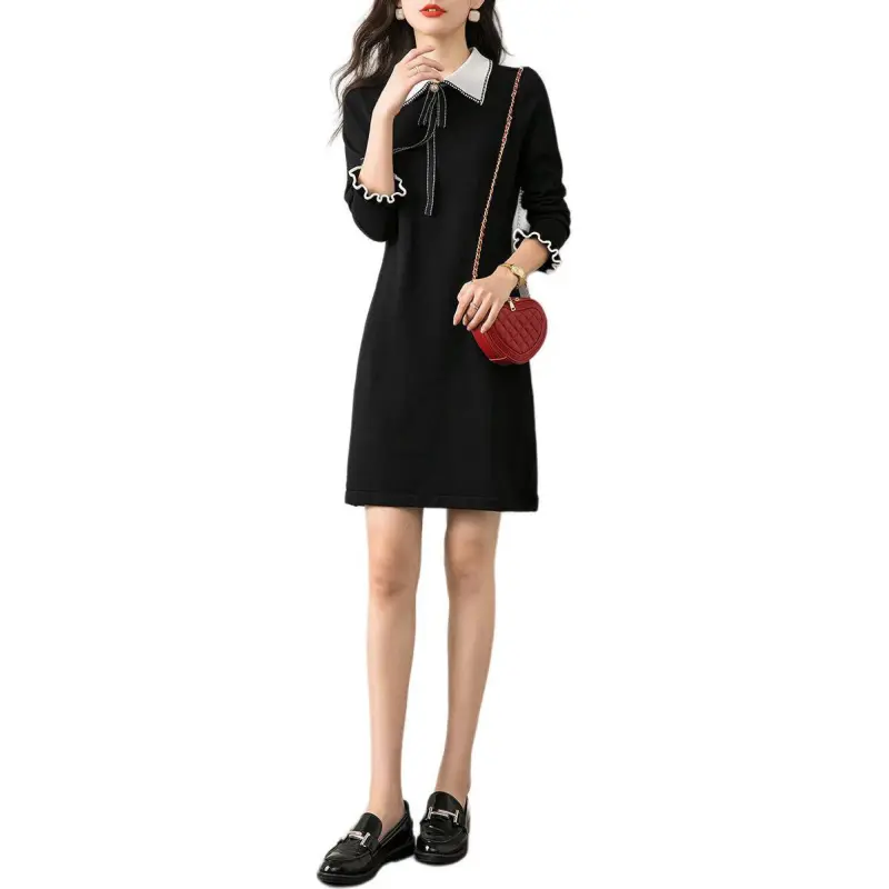 Mo Han Yi Mei Long Sleeved Dress Women's Black-1