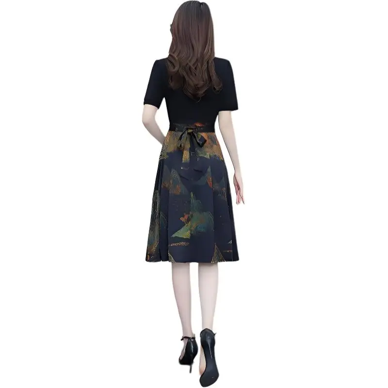 Flowers In Water Short Sleeved Dress Women's-1