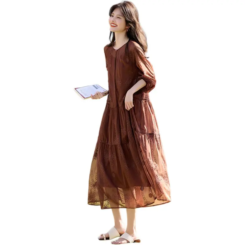 XWI Long Sleeved Dress Women's Light Coffee-1