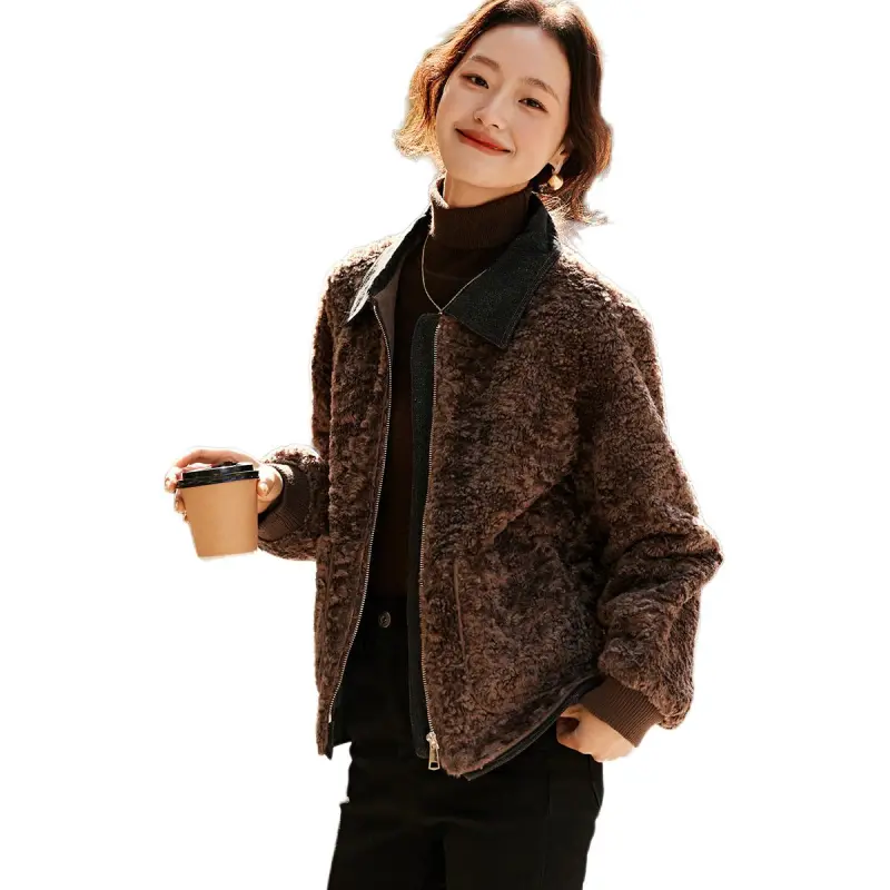 Mo Han Yi Mei Velvet feel Coat Women's Coffee-6