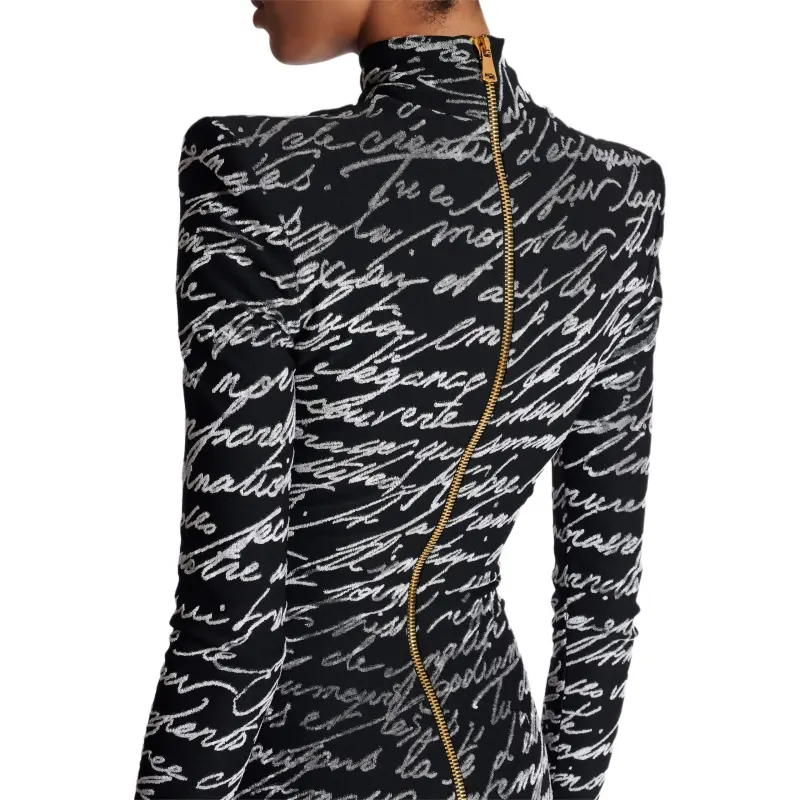 BALMAIN Long Love Letter Jacquard Knit Dress-7