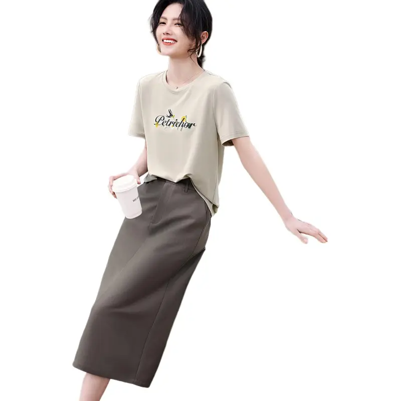 XWI Two Piece Skirt Sets Women's Clothing Sets Khaki-4