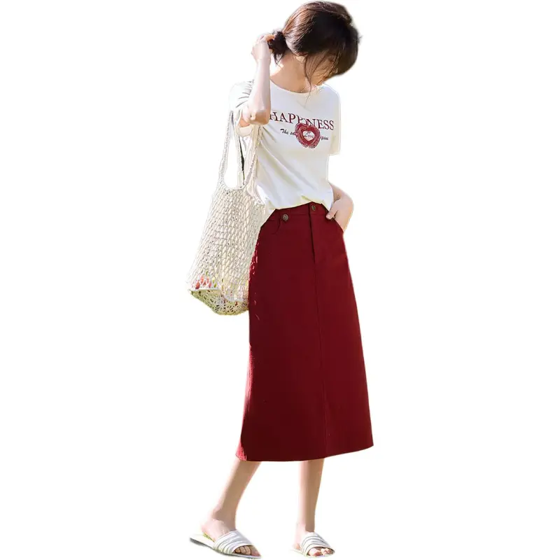 XWI Two Piece Skirt Sets Women's Raw White+Red-1