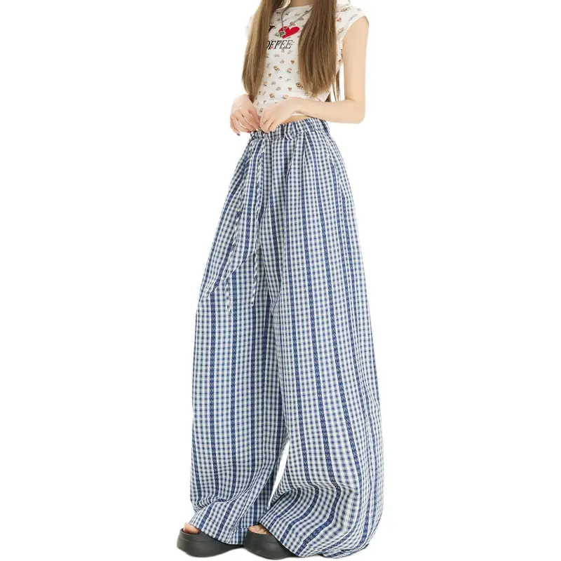 Kazakhstan Casual Pants Women's Blue Plaid-3
