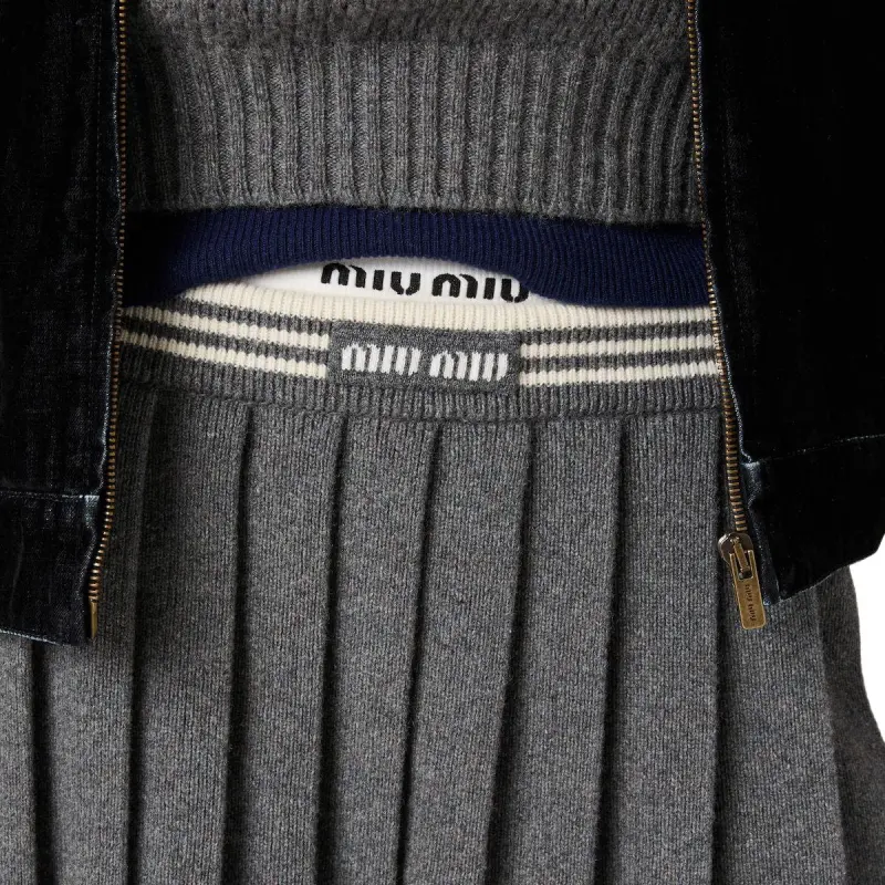 MIU MIU Pleated Knitted Mini Skirt-4