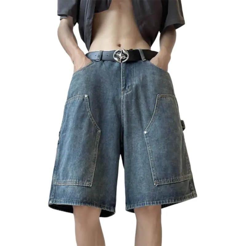BENGEN Denim Shorts Unisex Blue-4