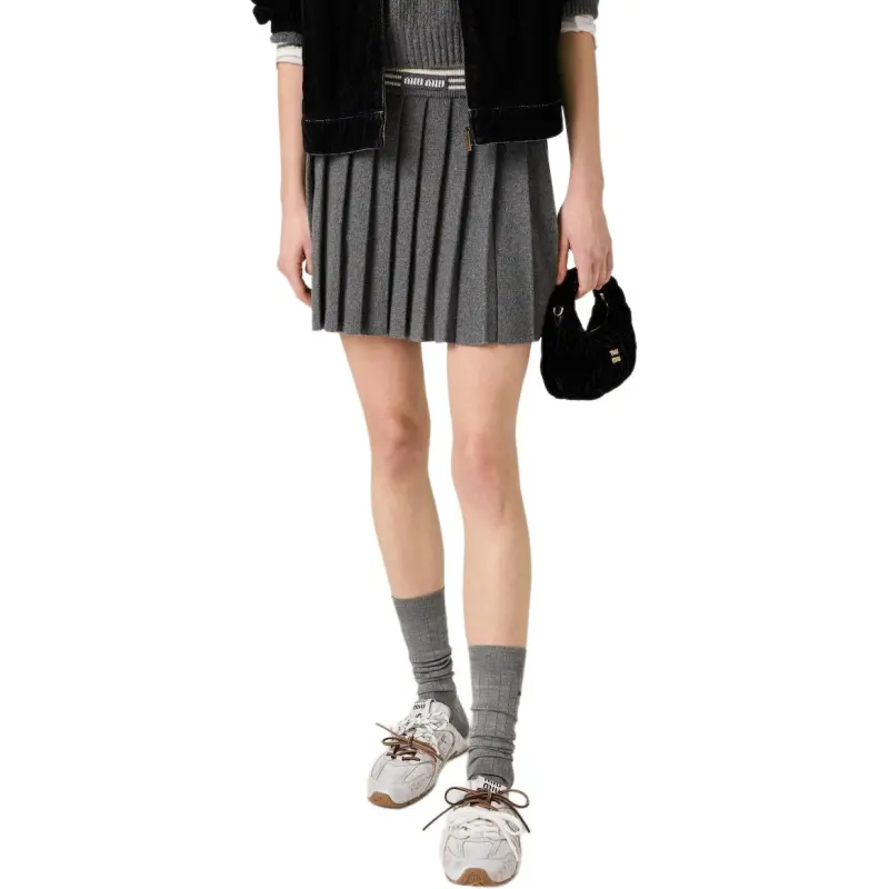 MIU MIU Pleated Knitted Mini Skirt-2