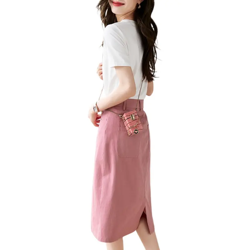 Mo Han Yi Mei Skirt Set Women's White Top Pink Bottom-1