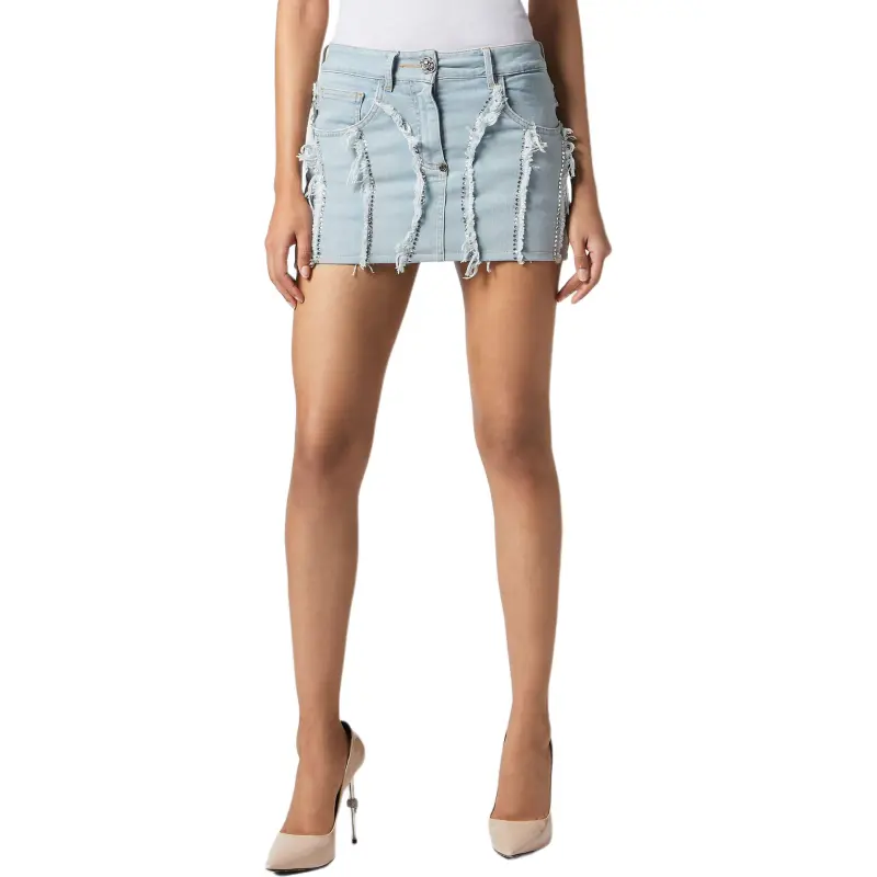 PHILIPP PLEIN Crystal embellished Denim Miniskirt-1