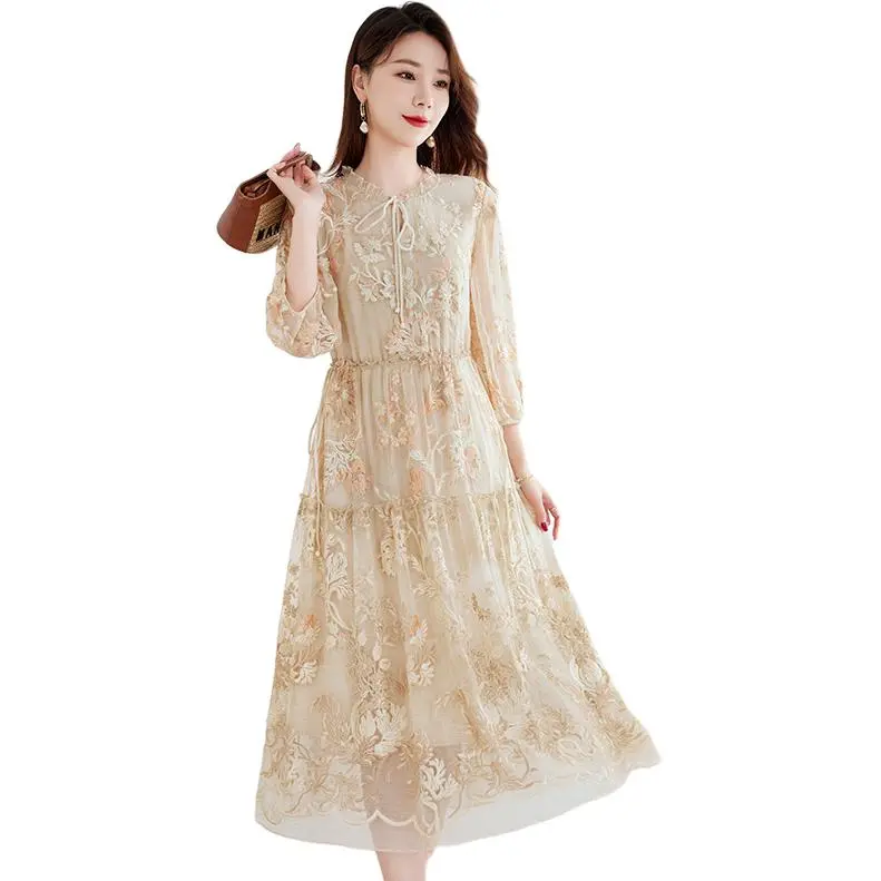 Yi Mengyuan Silk Short Sleeved Dress Women's Orange Pink-1