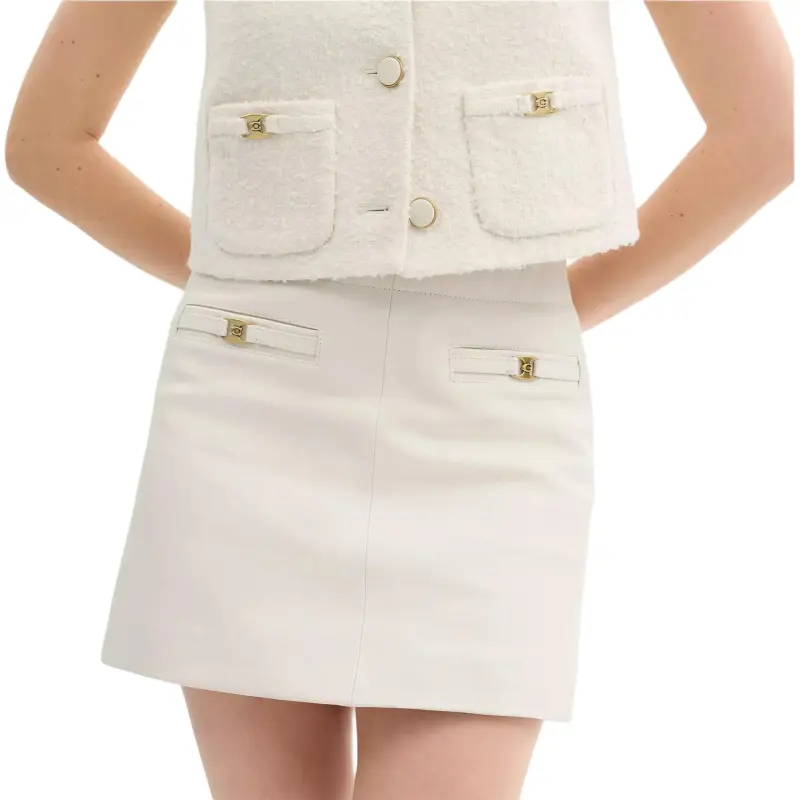 COACH Heritage Leather Short Skirts Women's White-3