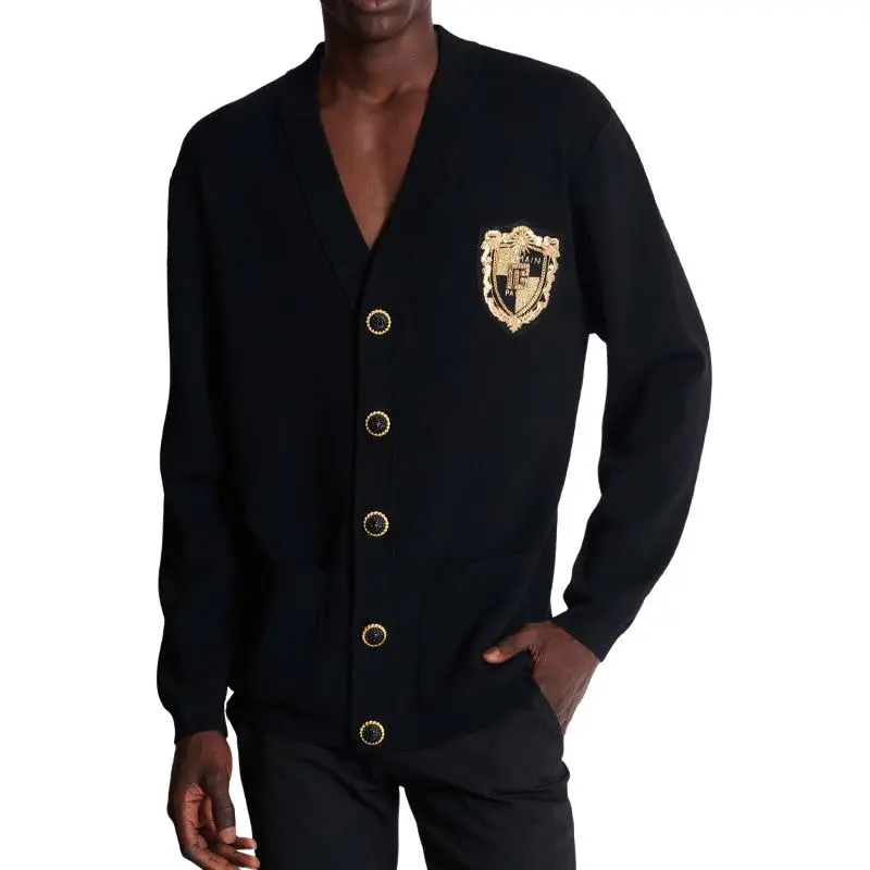BALMAIN Embroidered Patch Knitted Cardigan-5