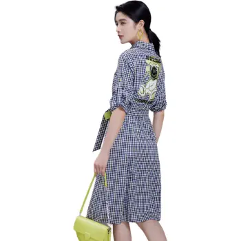 BBLLUUEE Long Sleeved Dress Women's Black White Plaid
