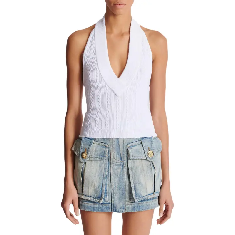 BALMAIN Cable knit Halterneck Top-1