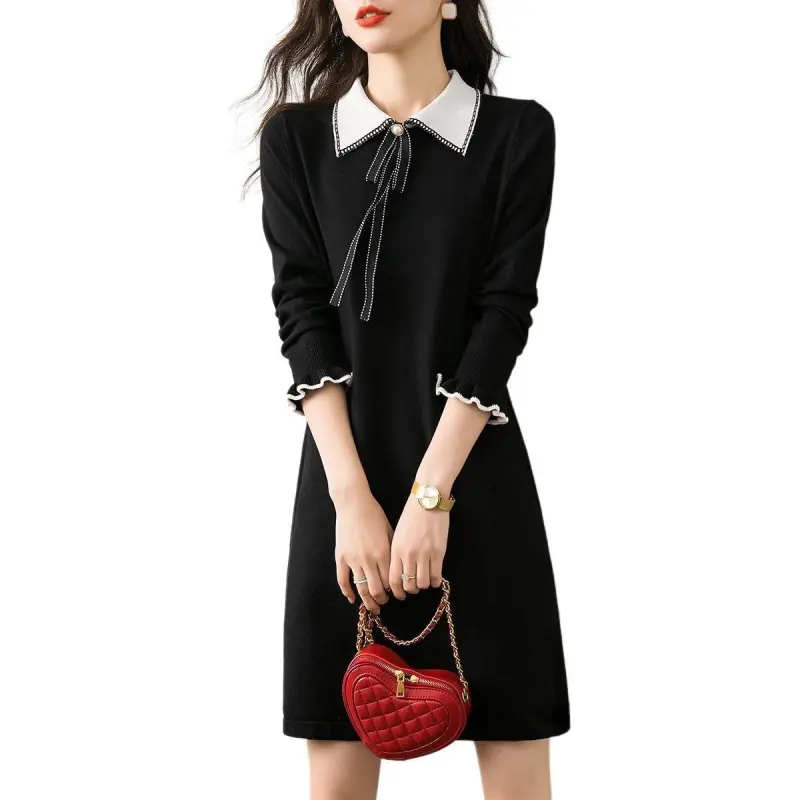 Mo Han Yi Mei Long Sleeved Dress Women's Black-2