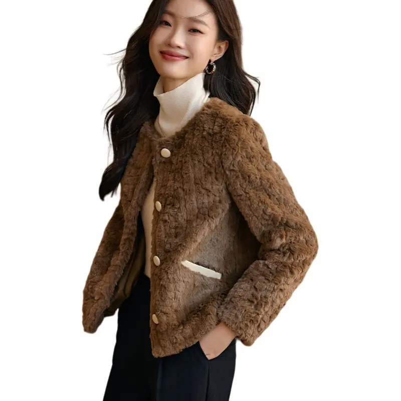 Mo Han Yi Mei Velvet feel Coat Women's Dark Coffee-3