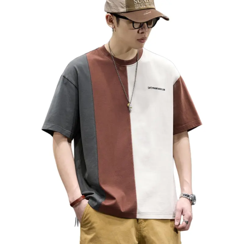 BUYDAUL T Shirts Men Red & Apricot & Gray-2
