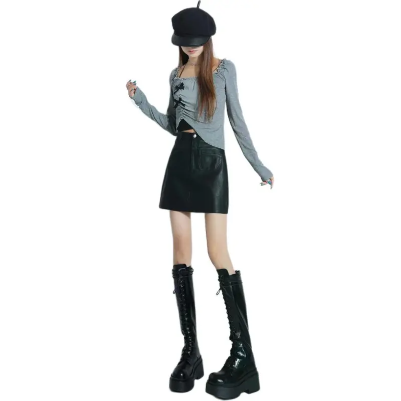 YINLEI Leather Short Skirts Women's-4