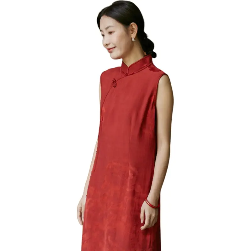 JIXIANGYUER Cheongsams Women's Imperial Brocade Red-2