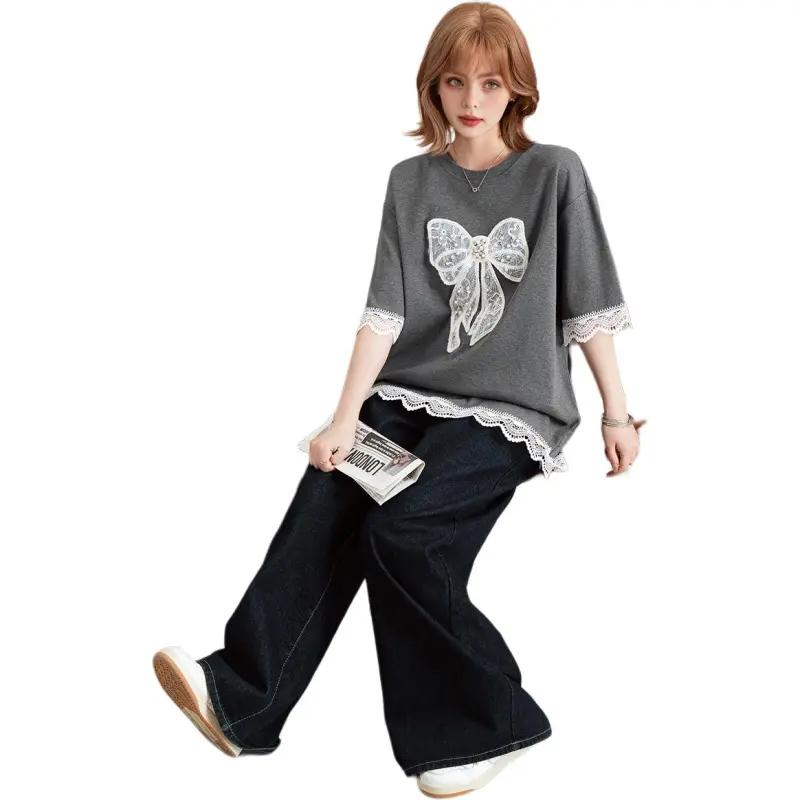 FAWENXIANGZI T Shirts Women's Dark Gray-3