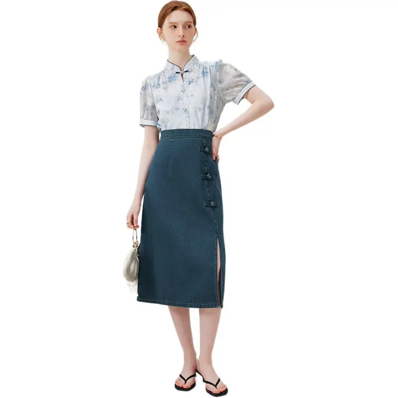 FANSILANEN Denim Long Skirt Women's-3