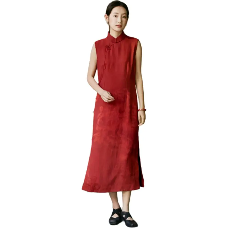 JIXIANGYUER Cheongsams Women's Imperial Brocade Red-3