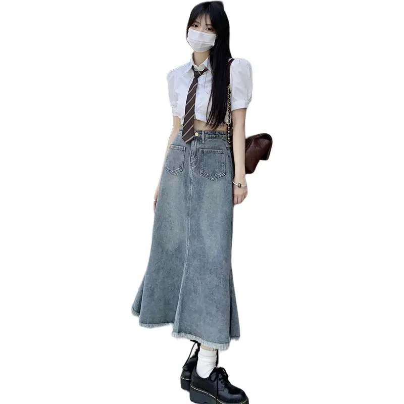 YINLEI Denim Long Skirt Women's-1