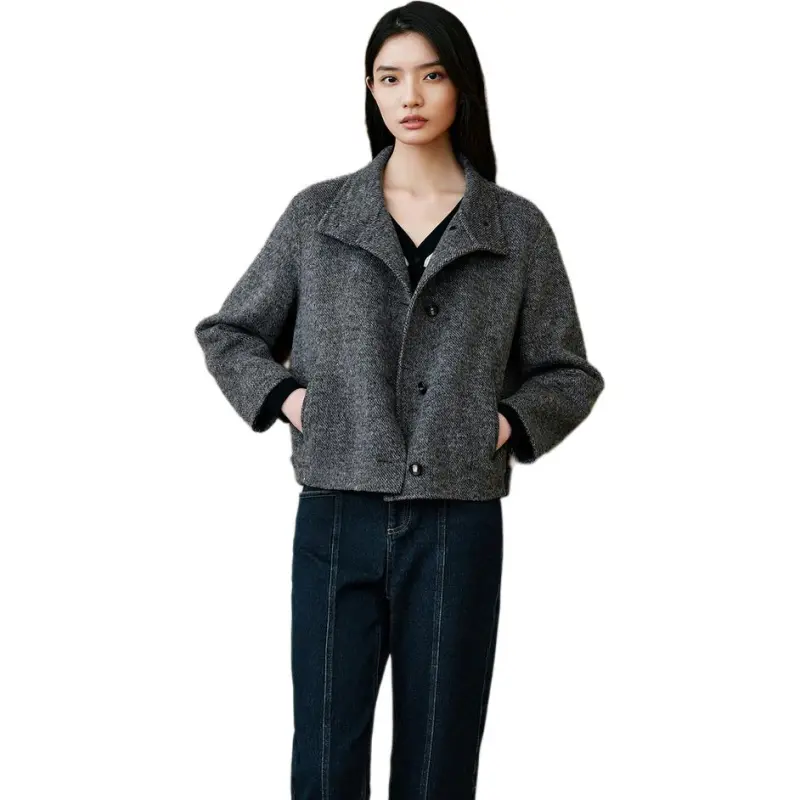 INSUN Cropped Coats Women's Gray-2