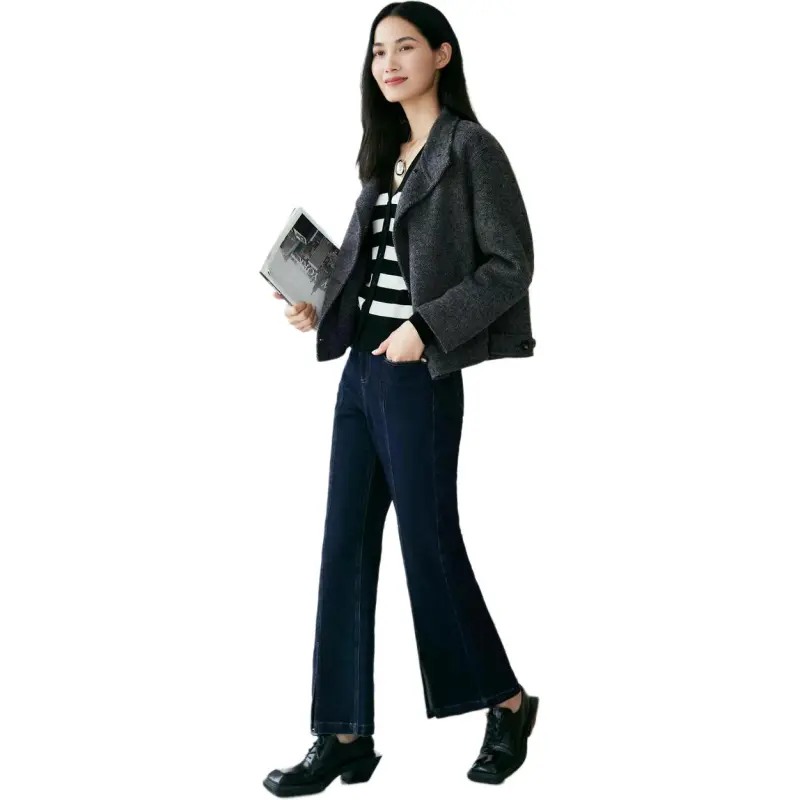 INSUN Cropped Coats Women's Gray-4
