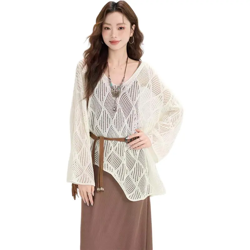 MENGXIAOQI Two Piece Skirt Sets Women's Long Camisole Dress+Apricot Cover Up-3
