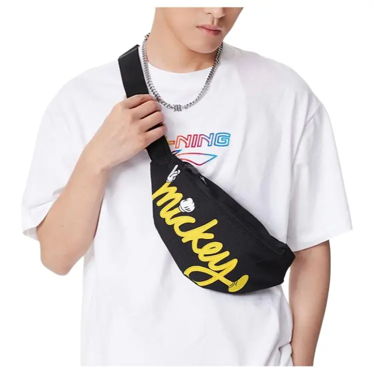 LiNing Disney Collaboration Fabric Shoulder Bag Crossbody Bag Fanny Pack Unisex Black & Yellow-3