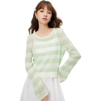 Love To Serve Skirt Set Women's Apricot Green Stripes
