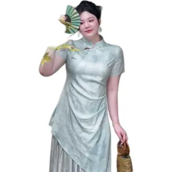 DATOUXIAYUBUCHOU Cheongsam Women's Dragon Well Milk Green