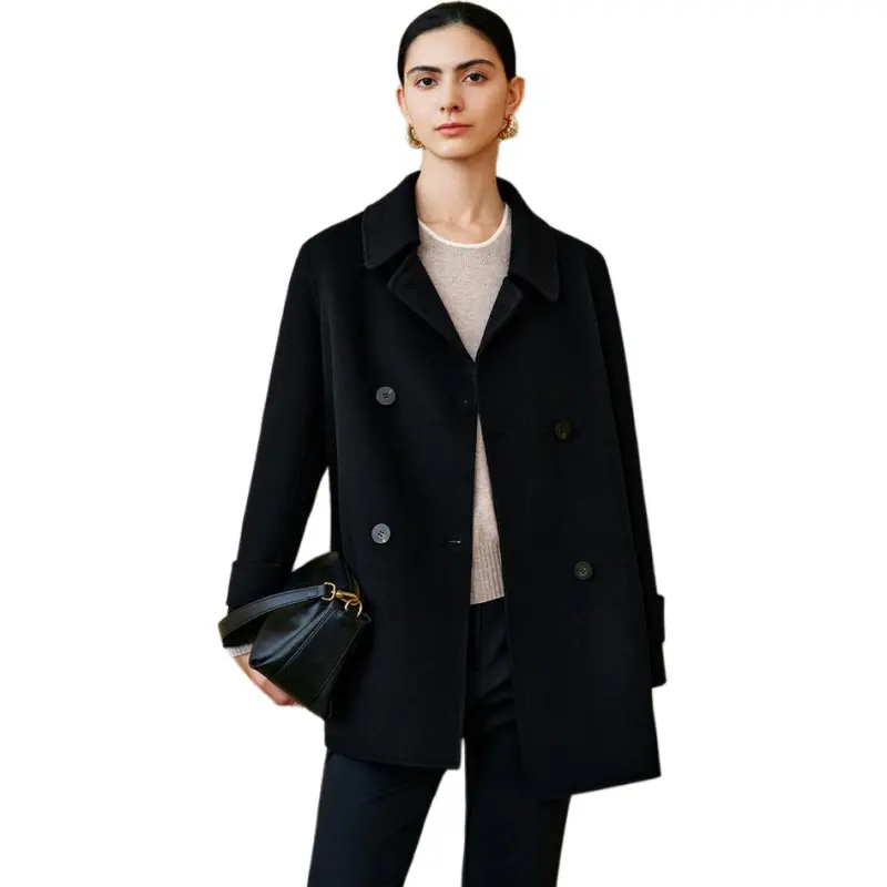 INSUN Coats Women's Black, Sheep Wool+Cashmere-2