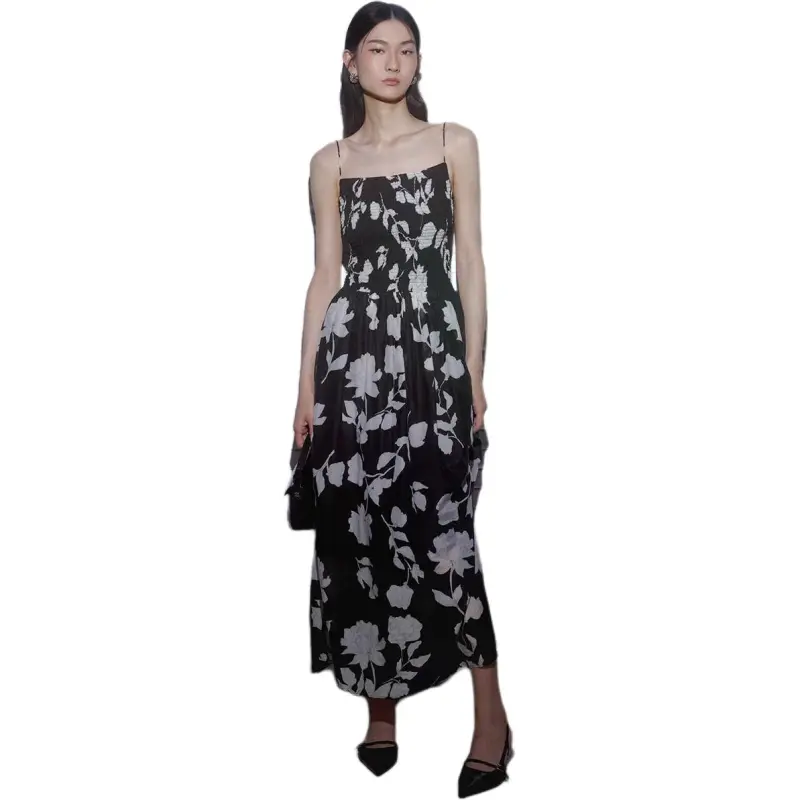 ZHIZHI Slip Dresses Women's Black White Floral Color-2