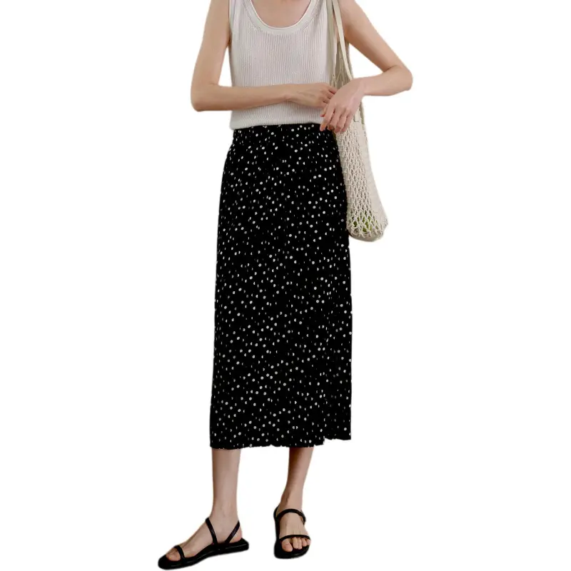 WHITEALLUSION Casual Long Skirt Women's Black-1
