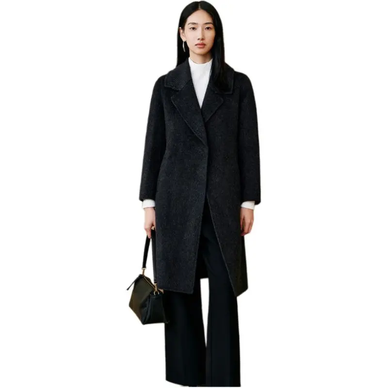INSUN Coats Women's Dark Gray, Sheep Wool+Camel Hair+Mulberry Silk-1