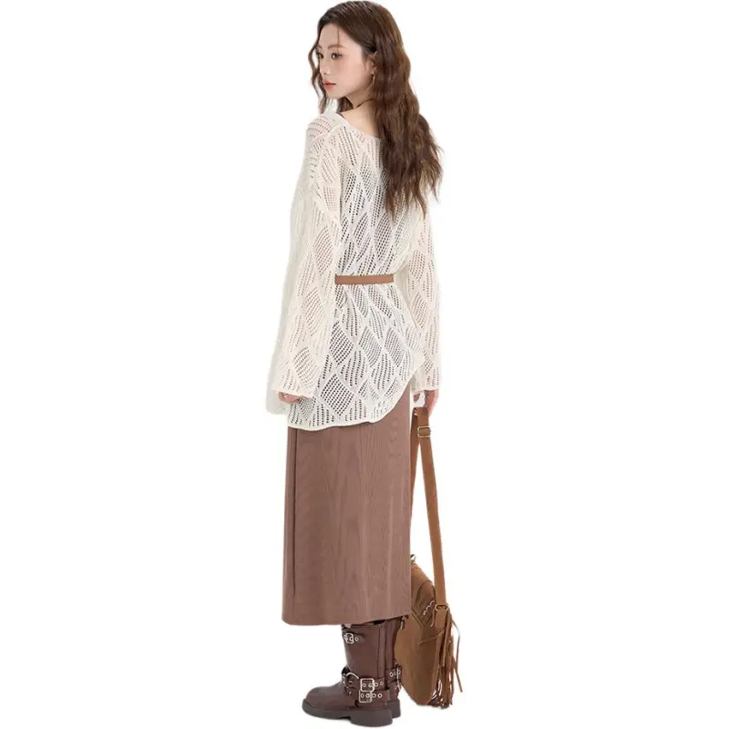 MENGXIAOQI Two Piece Skirt Sets Women's Long Camisole Dress+Apricot Cover Up-4