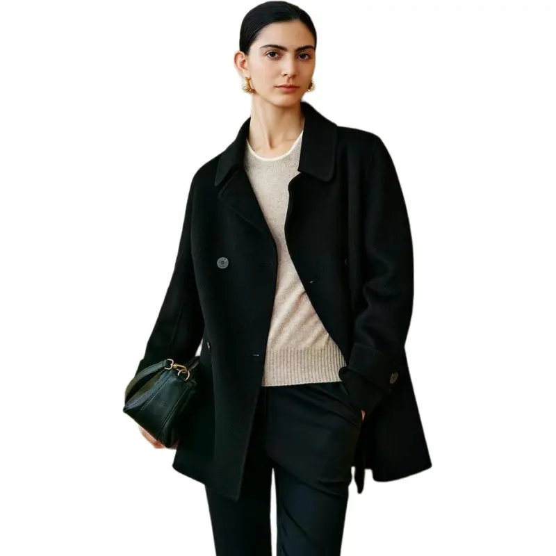 INSUN Coats Women's Black, Sheep Wool+Cashmere-3