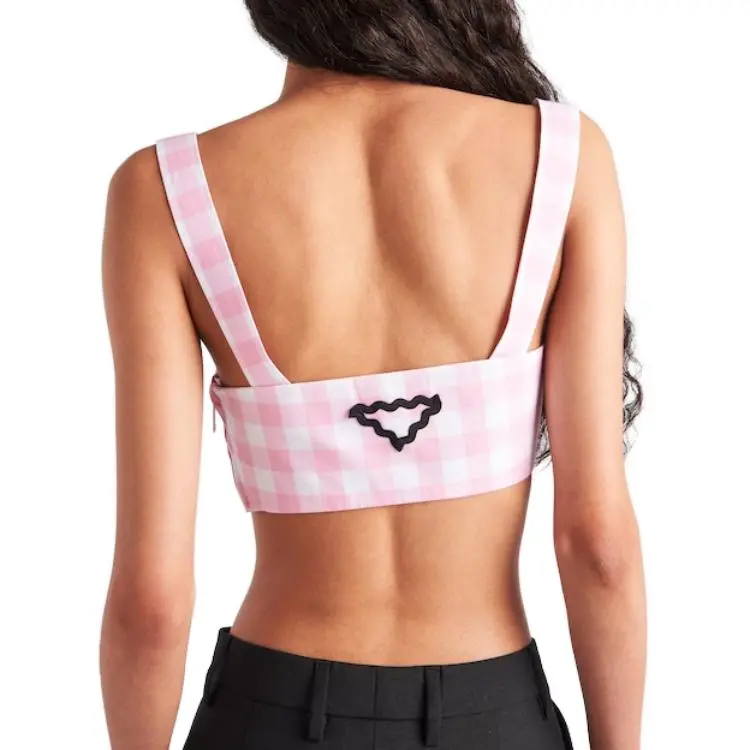 PRADA Gingham Checked Square Neck Bralette Top-1