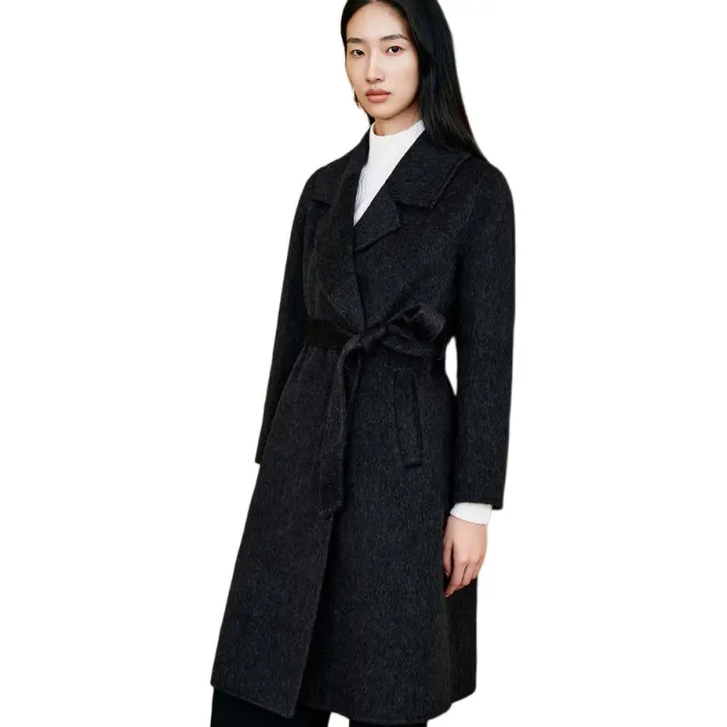 INSUN Coats Women's Dark Gray, Sheep Wool+Camel Hair+Mulberry Silk-2