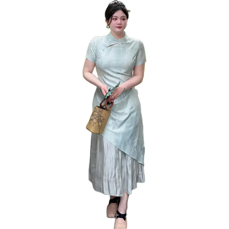 DATOUXIAYUBUCHOU Cheongsam Women's Dragon Well Milk Green-1