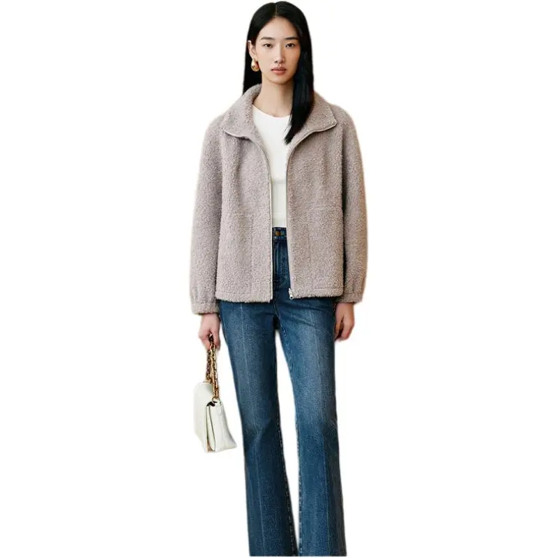 INSUN Cropped Coats Women's Light Khaki-1