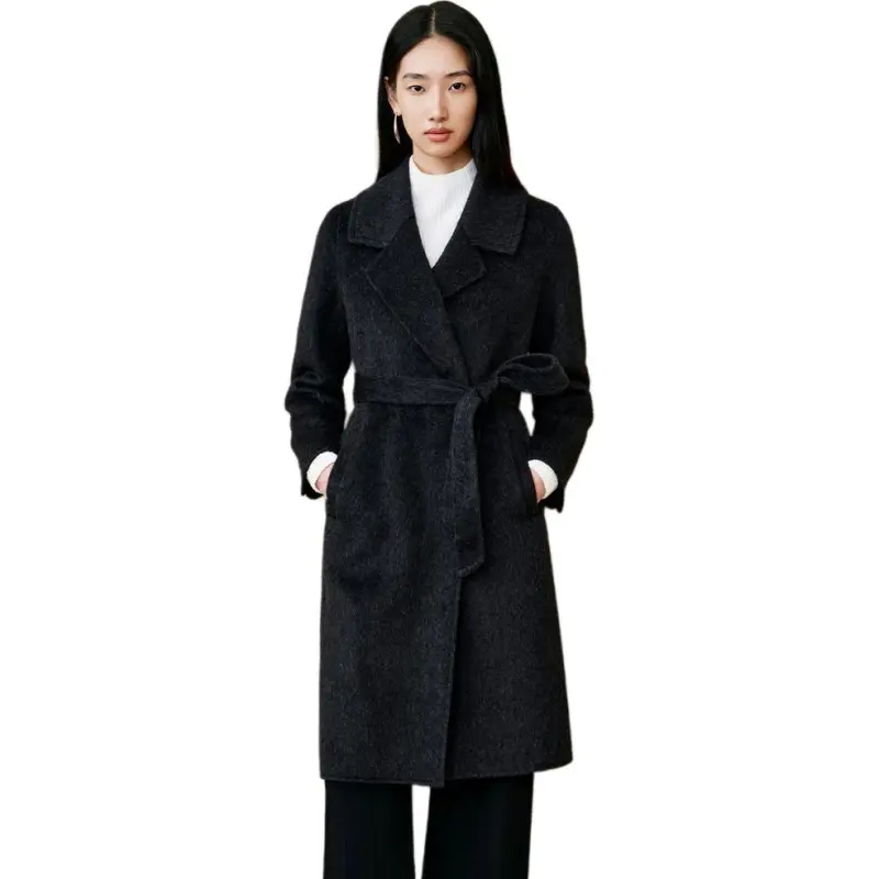 INSUN Coats Women's Dark Gray, Sheep Wool+Camel Hair+Mulberry Silk-3