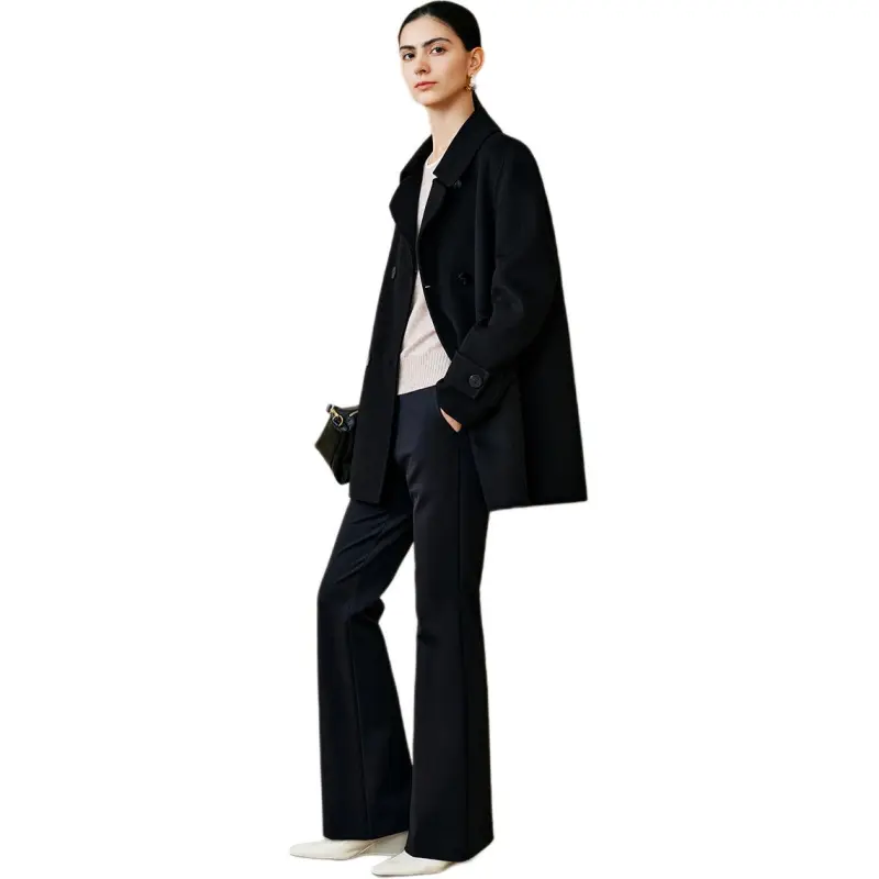 INSUN Coats Women's Black, Sheep Wool+Cashmere-4