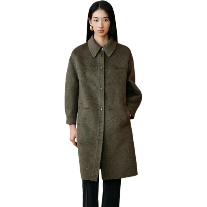 INSUN Coats Women's Olive Green, Sheep Wool+Alpaca-3