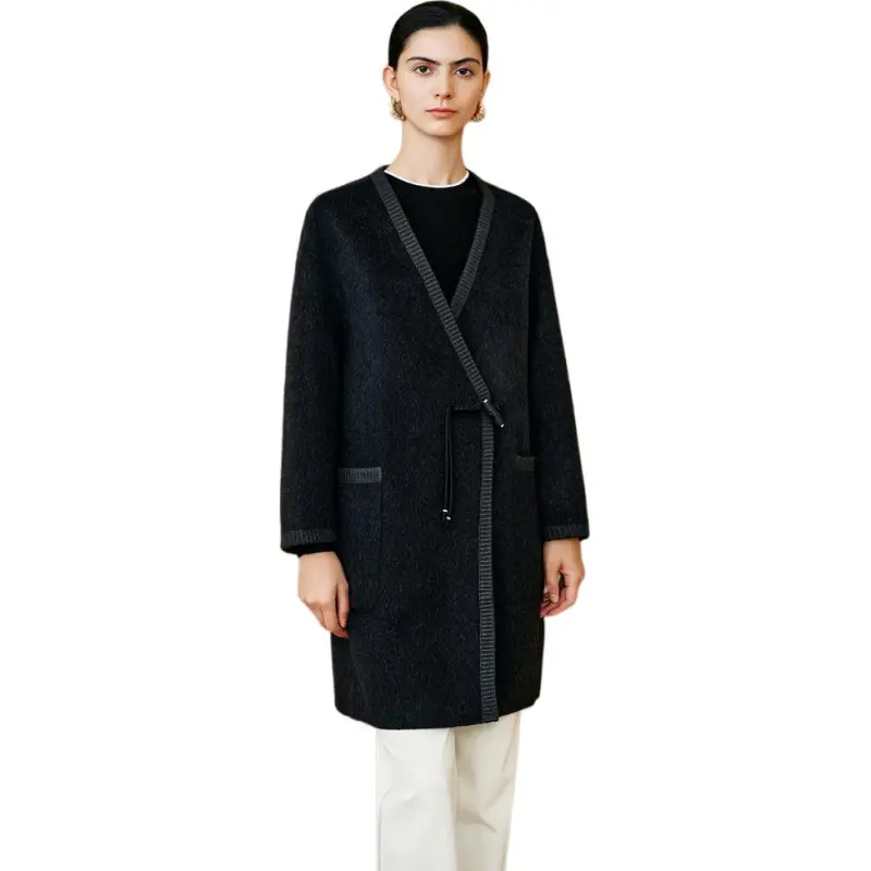 INSUN Coats Women's Dark Gray, Sheep Wool+Mulberry Silk+Camel Hair-1