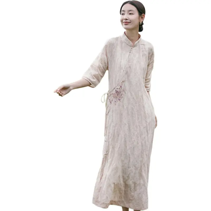 JIXIANGYUER Cheongsams Women's Light Yellow Brown-1