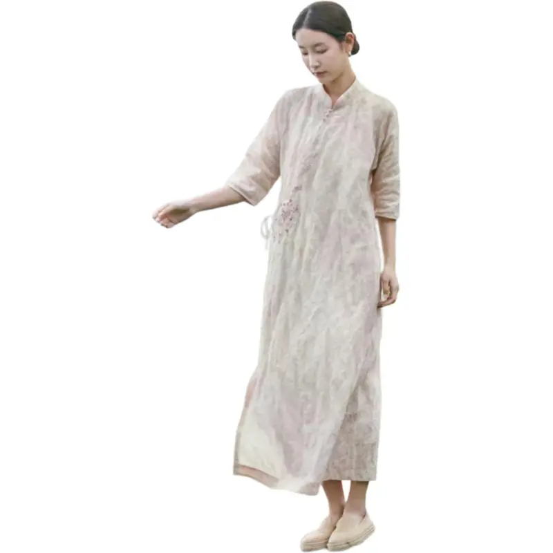 JIXIANGYUER Cheongsams Women's Light Yellow Brown-2