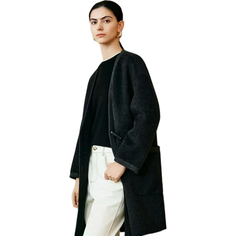 INSUN Coats Women's Dark Gray, Sheep Wool+Mulberry Silk+Camel Hair-3